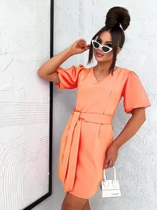 Resti Women's mini dress with puff sleeves and V neckline