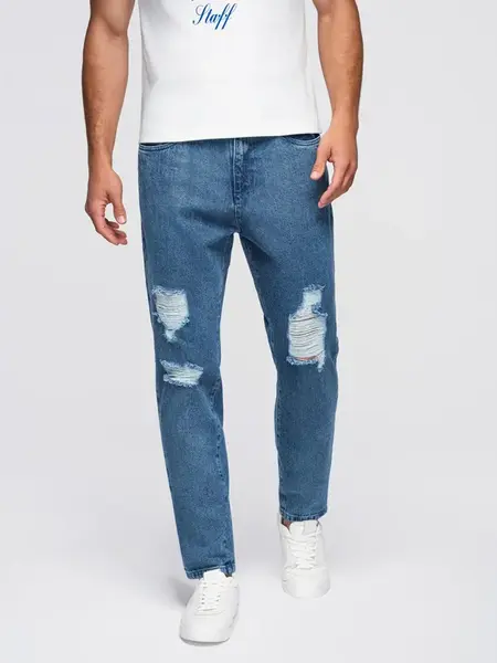 Ombre Men's denim pants CARROT FIT with rubbing - blue