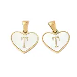 304 Stainless Steel Pave Natural White Shell Heart with Initial Slice Pendants