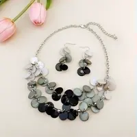 Flat Round Shell Dangle Earrings & Double Layer Necklaces Sets