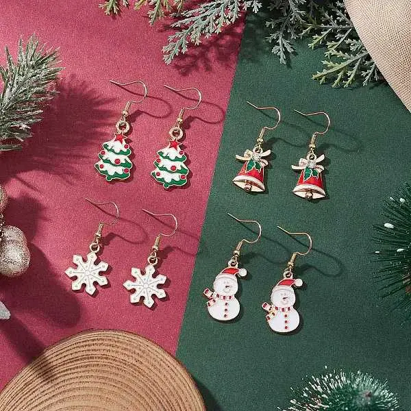 4 Pairs Alloy Enamel Dangle Earrings
