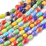 Oval Handmade Millefiori Glass Lampwork Beads Strands