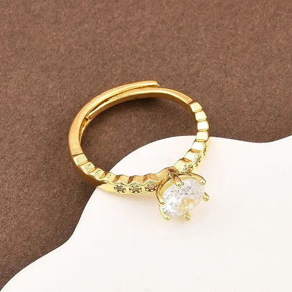 Brass Micro Pave Cubic Zirconia Cuff Rings for Women