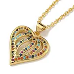 Brass Micro Pave Colorful Cubic Zirconia Peach Heart Pendant Necklaces for Women