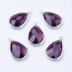 Silver Color Plated Brass Glass Teardrop Pendants