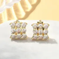 Brass Micro Pave Clear Cubic Zirconia Clip-on Earrings