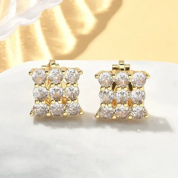 Brass Micro Pave Clear Cubic Zirconia Clip-on Earrings