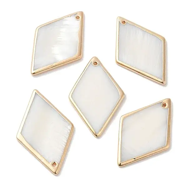 Electroplated Natural Freshwater Shell Pendants with Golden Plated Brass Edge