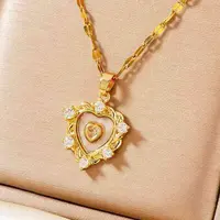 Brass Clear Cubic Zirconia Heart-shaped Pendant Necklaces