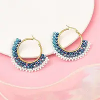 304 Stainless Steel & Bohemian Beaded Fan Hoop Earrings for Women
