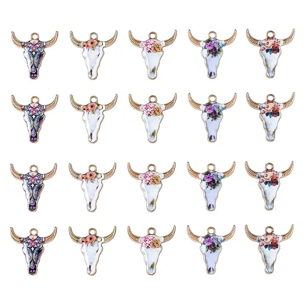 50Pcs 5 Style Zinc Alloy Enamel Pendants