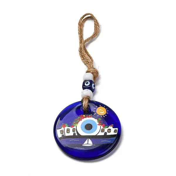 Flat Round with Evil Eye Lampwork Pendant Decoration