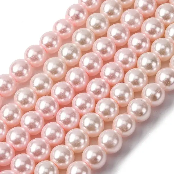 Baking Paint Pearlized Glass Pearl Round Bead Strands