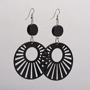 Trendy Flat Round Wood Dangle Earrings