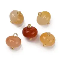 Natural Topaz Jade Saucer Charms with Rack Plating Golden Tone Brass Bails