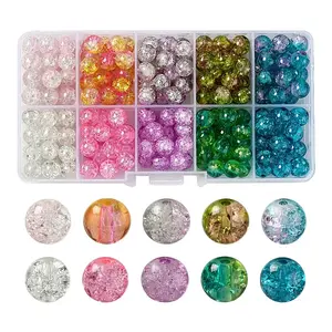 210-250Pcs 10 Style Spray Painted Crackle Glass Beads