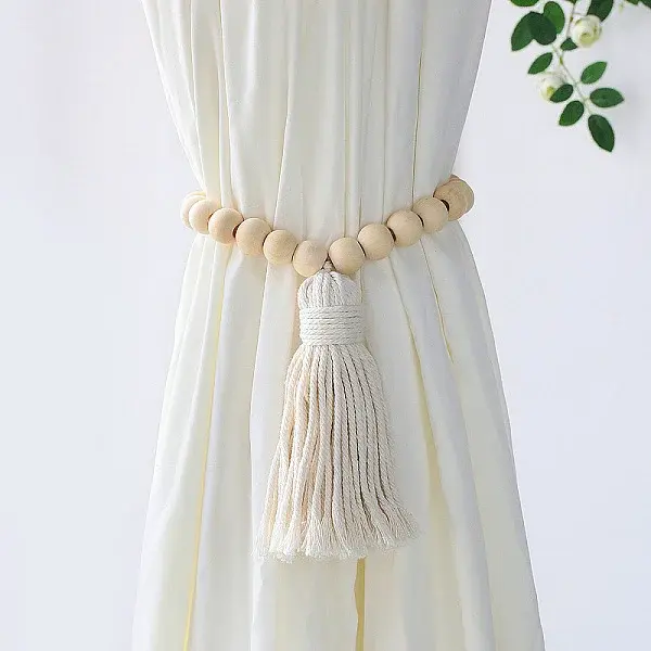 Handmade Macrame Wood Bead Curtain Tiebacks