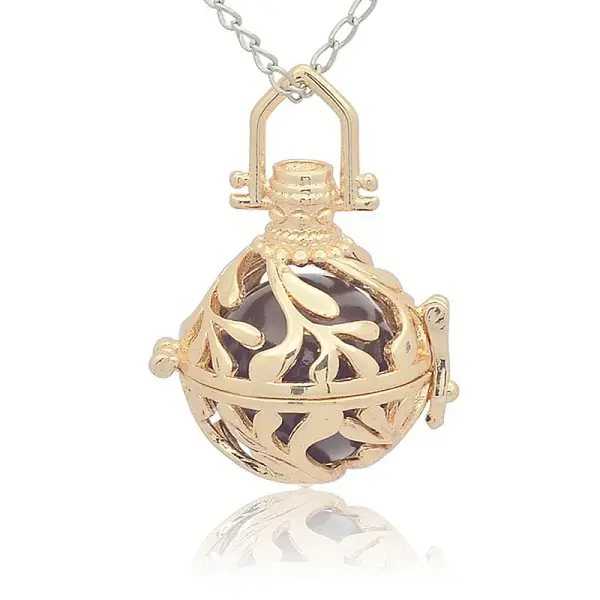 Golden Tone Brass Hollow Round Cage Pendants