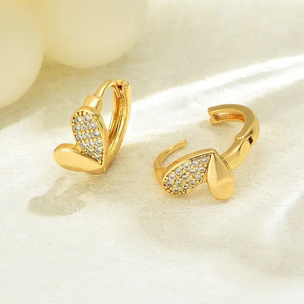 Elegant Brass Clear Cubic Zirconia Heart Hoop Earrings