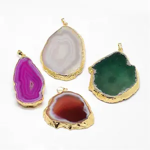 Electroplated Natural & Dyed Agate Big Pendants