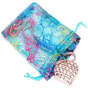Rectangle Printed Organza Drawstring Bags