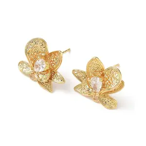 Brass Micro Pave Clear Cubic Zirconia Stud Earring Findings