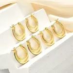 Two-layer Oval Brass Enamel Hoop Earrings