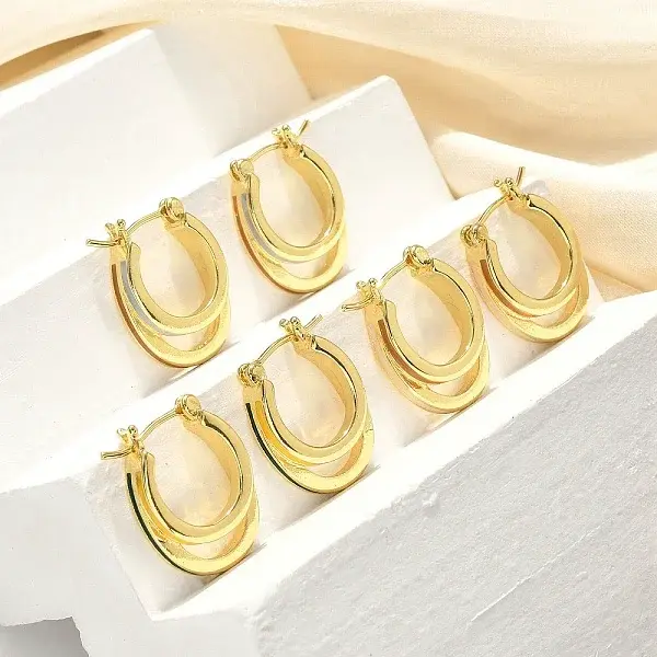 Two-layer Oval Brass Enamel Hoop Earrings