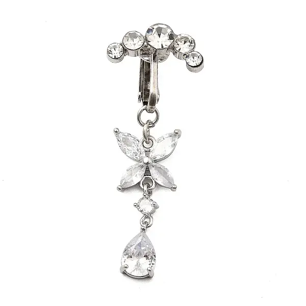 Brass Pave Clear Cubic Zirconia Clip on Belly Rings