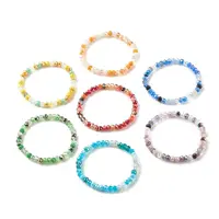 7Pcs 7 Colors Bling Round Glass Beaded Stretch Bracelets Set