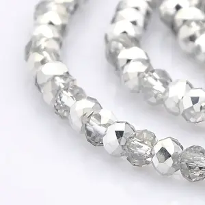 Half Plated Faceted Rondelle Electroplate Clear Glass Beads Strands