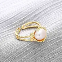 Brass with Natural Pearl Adjustable Cuff Rings