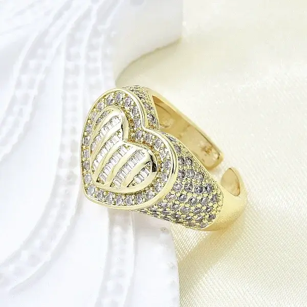 Brass Micro Pave Clear Cubic Zirconia Cuff Rings for Women