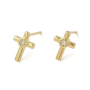 Rack Plating Brass Cross Stud Earrings