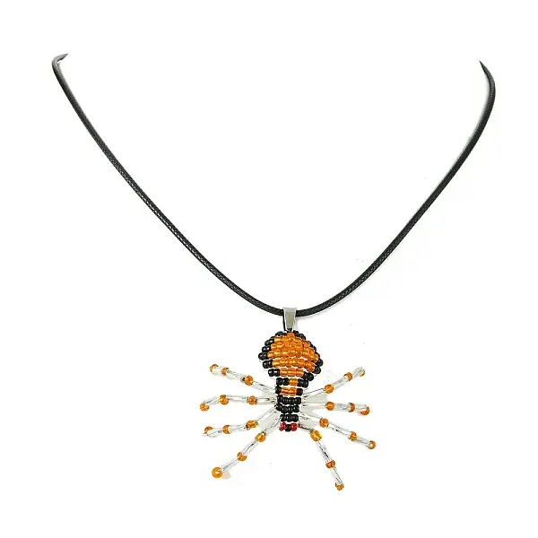 Braided Glass Seed Bead Spider Pendant Necklaces