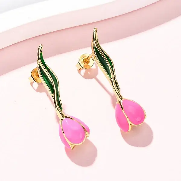 Brass Enamel Stud Earrings