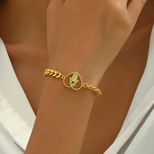 Brass Micro Pave Clear Cubic Zirconia Link Chain Bracelets for Women