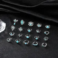 20Pcs Bohemian Style Alloy with Resin Cuff Rings