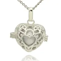 Silver Color Plated Brass Hollow Heart Cage Pendants