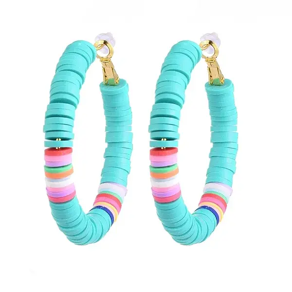 Basketball Wives Style Brass Heishi Beaded Hoop Earrings