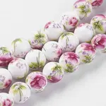 Handmade Flower Printed Porcelain Ceramic Beads Strands