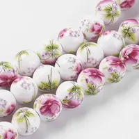 Handmade Flower Printed Porcelain Ceramic Beads Strands