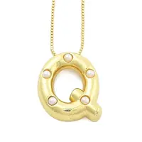 Brass & Plastic Pearl Letter Pendant Box Chain Necklaces for Women