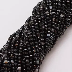 Natural Black Agate Bead Strands