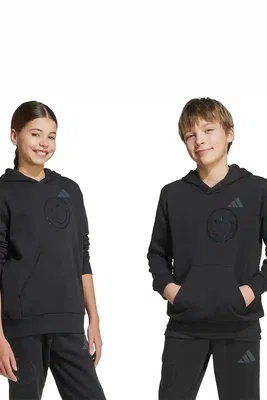 Dětská mikina adidas černá barva, s kapucí, vzorovaná, JN2161