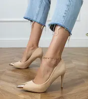 marka niezdefiniowana Beige eco-suede pumps with metallic toe Elaza