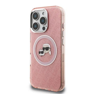 Zadní kryt Karl Lagerfeld IML K&CH Heads Repeated Logo MagSafe pro Apple iPhone 16 Pro, růžová