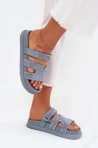 Boto Dámské pantofle se zdobením na platformě modré Delyna