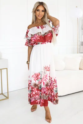 606-1 Long summer dress in a floral red ombre pattern?