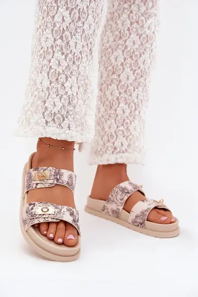 Boto Vzorované Dámské Pantofle Na Platformě Béžové Sorina